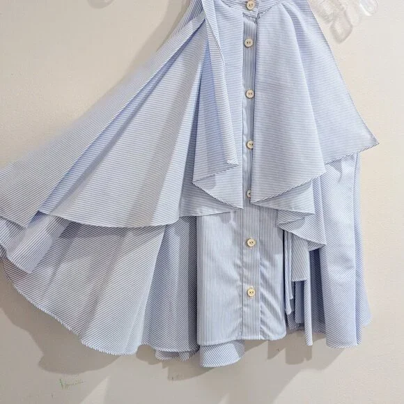 CAROLINE CONSTAS Like New Adrie Striped Ruffle Blouse L Blue White Sleeveless - Picture 8 of 14